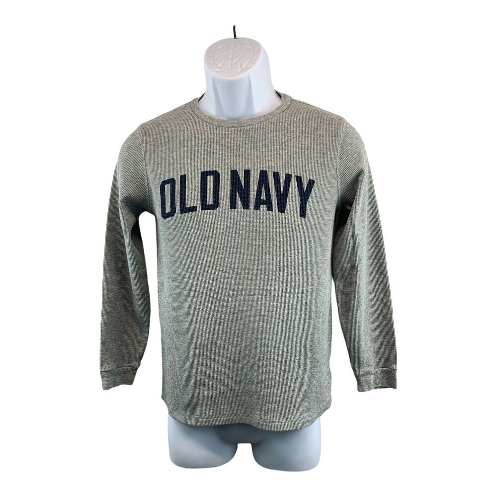 Old Navy Spellout Boys Thermal Shirt Size XL 14-16 Knit Waffle Knit Long Sleeve